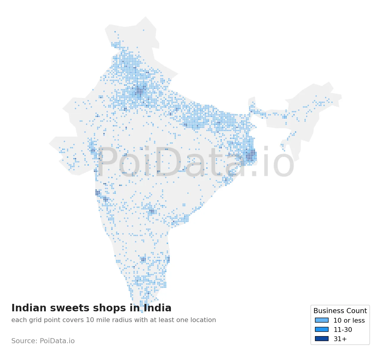 Indian sweets shop density map for India