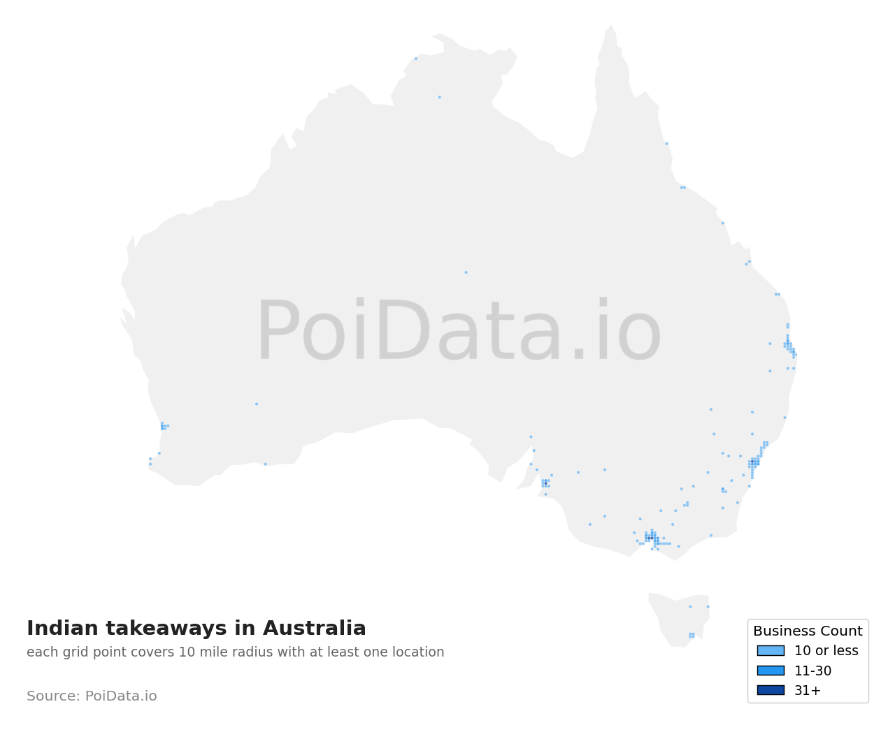 Indian takeaway density map for Western Australia, Australia