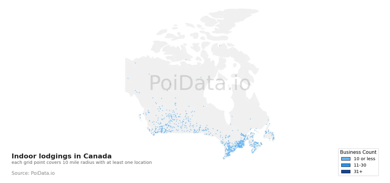 Indoor lodging density map for Canada