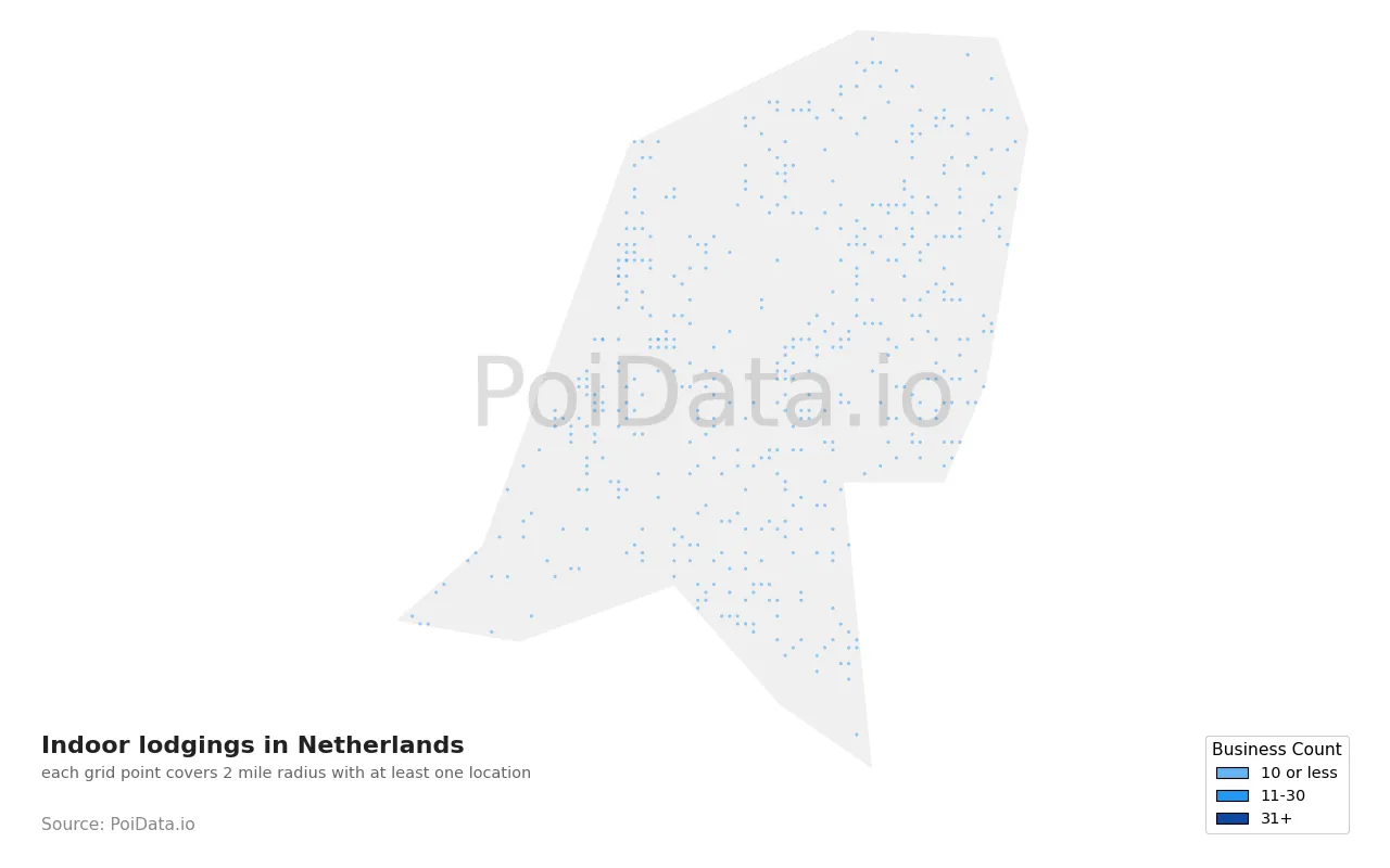 Indoor lodging density map for Netherlands