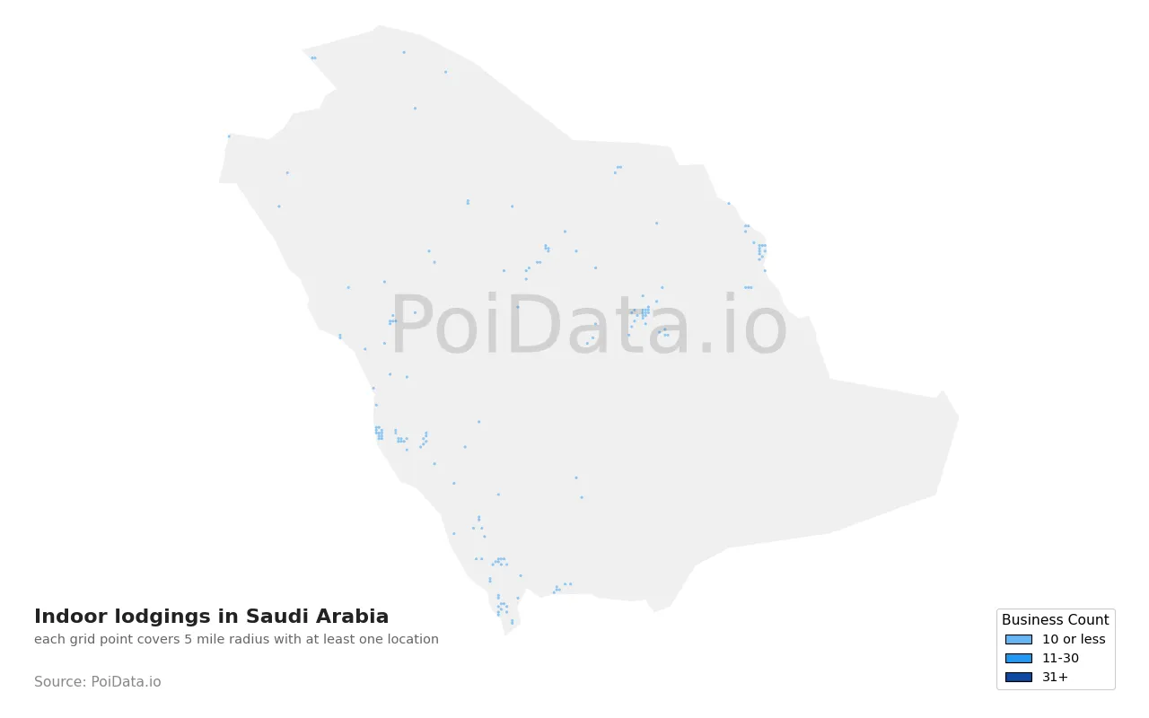 Indoor lodging density map for Saudi Arabia