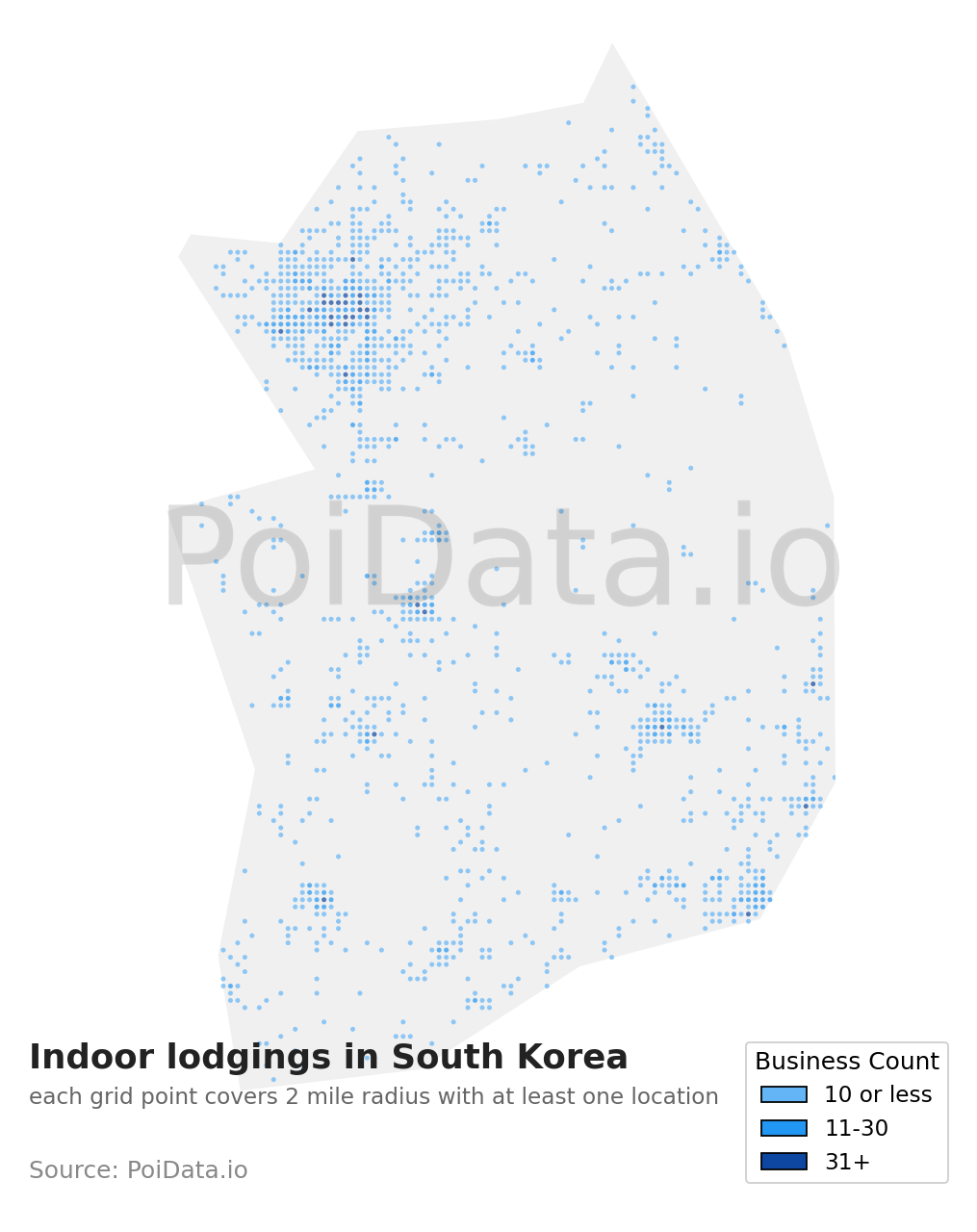 Indoor lodging density map for South Korea