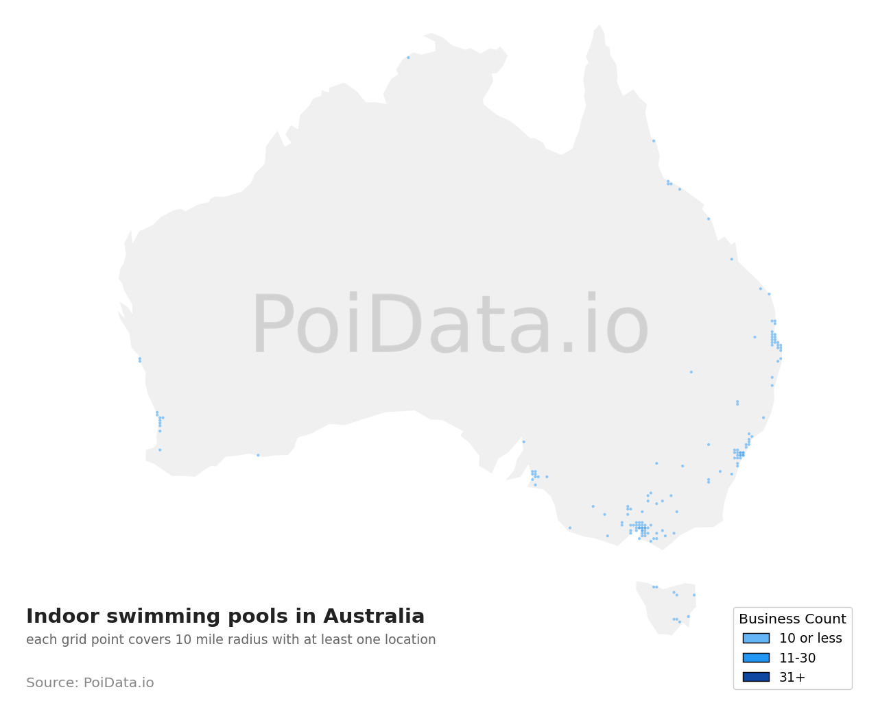 Indoor swimming pool density map for Australia