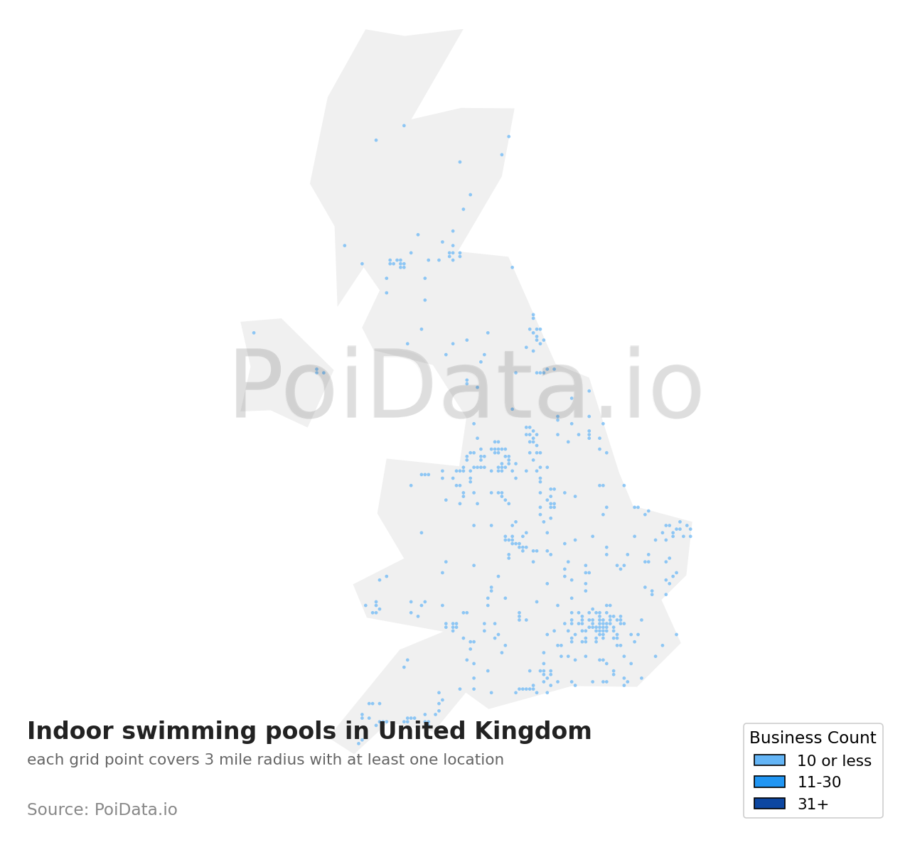 Indoor swimming pool density map for United Kingdom