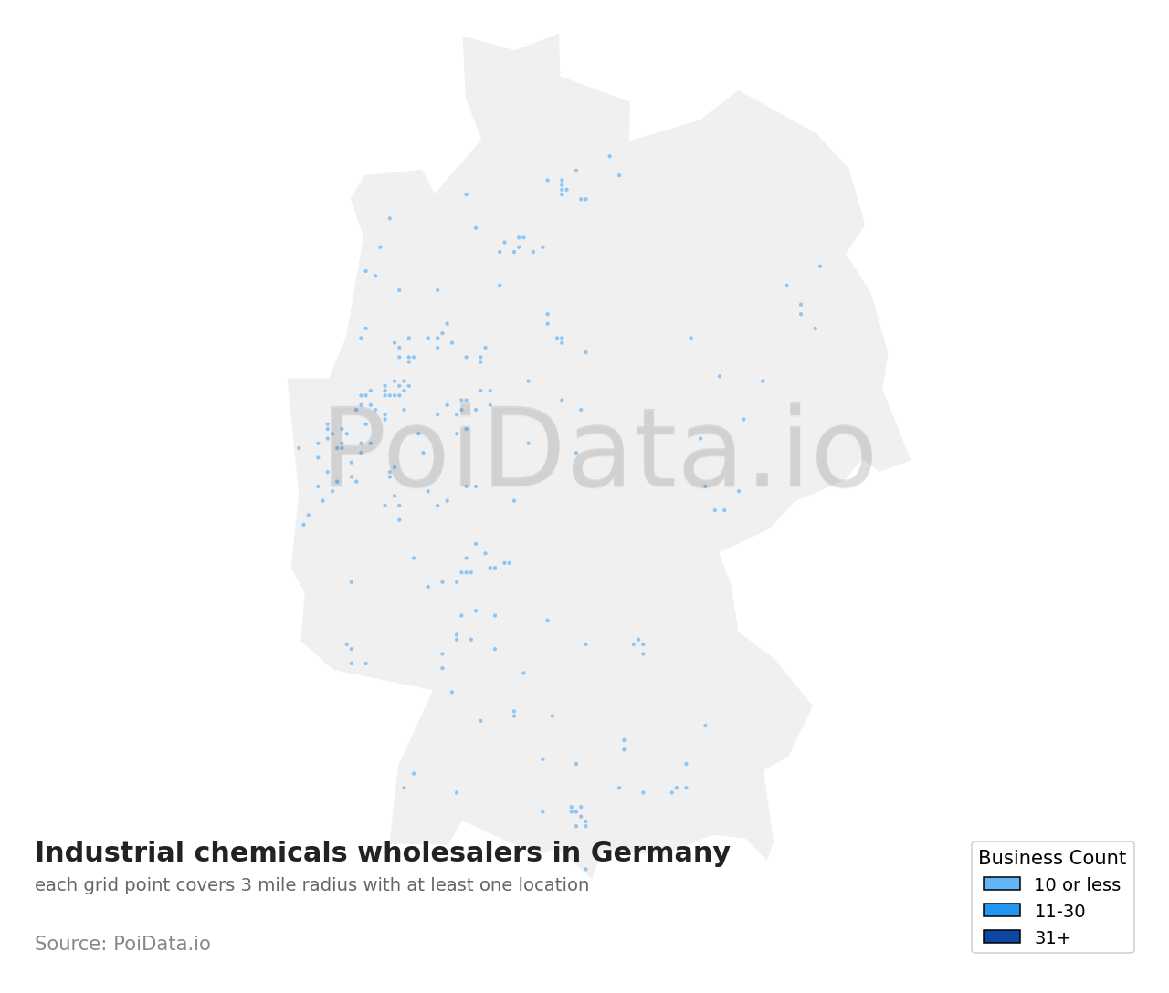 Industrial chemicals wholesaler density map for Germany
