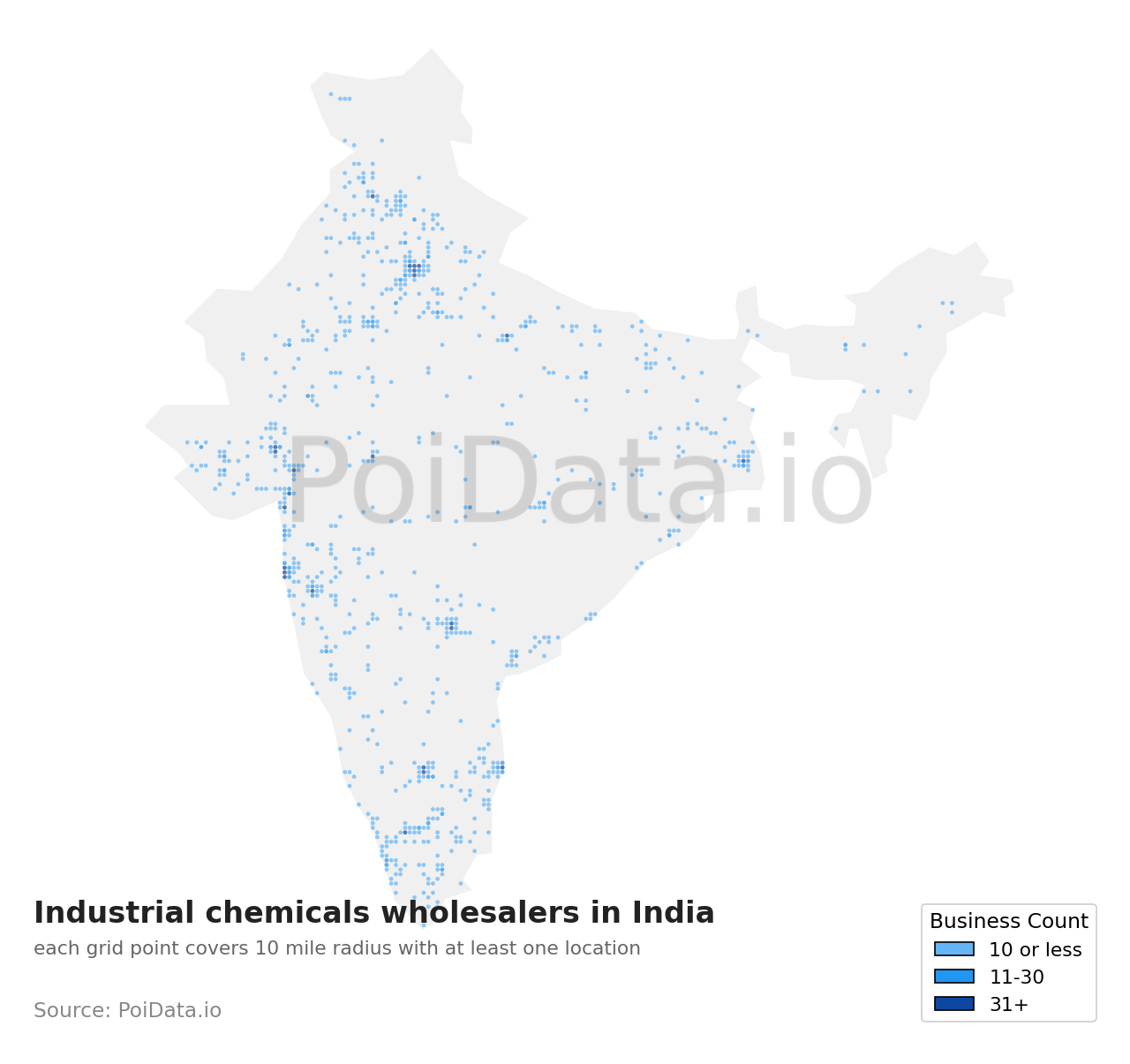 Industrial chemicals wholesaler density map for India