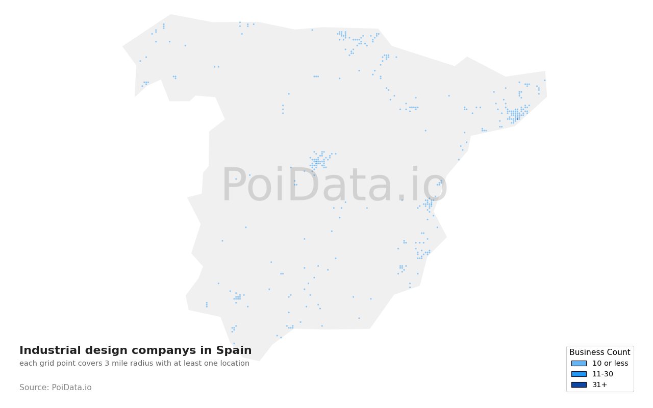 Industrial design company density map for Spain