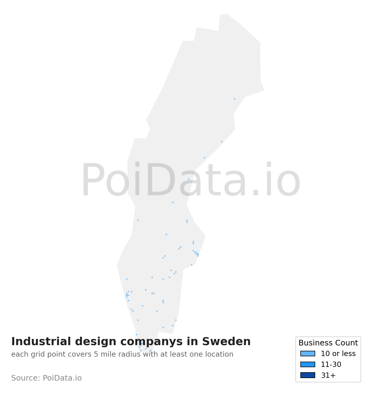 Industrial design company density map for Sweden
