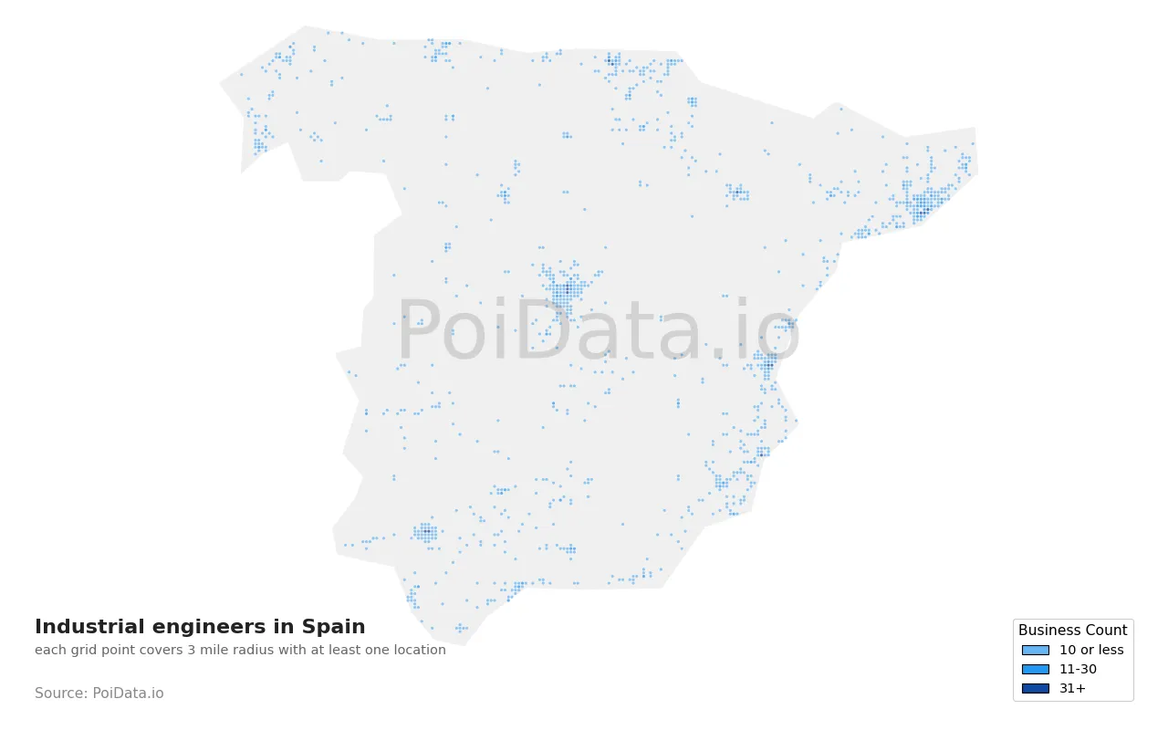 Industrial engineer density map for Spain