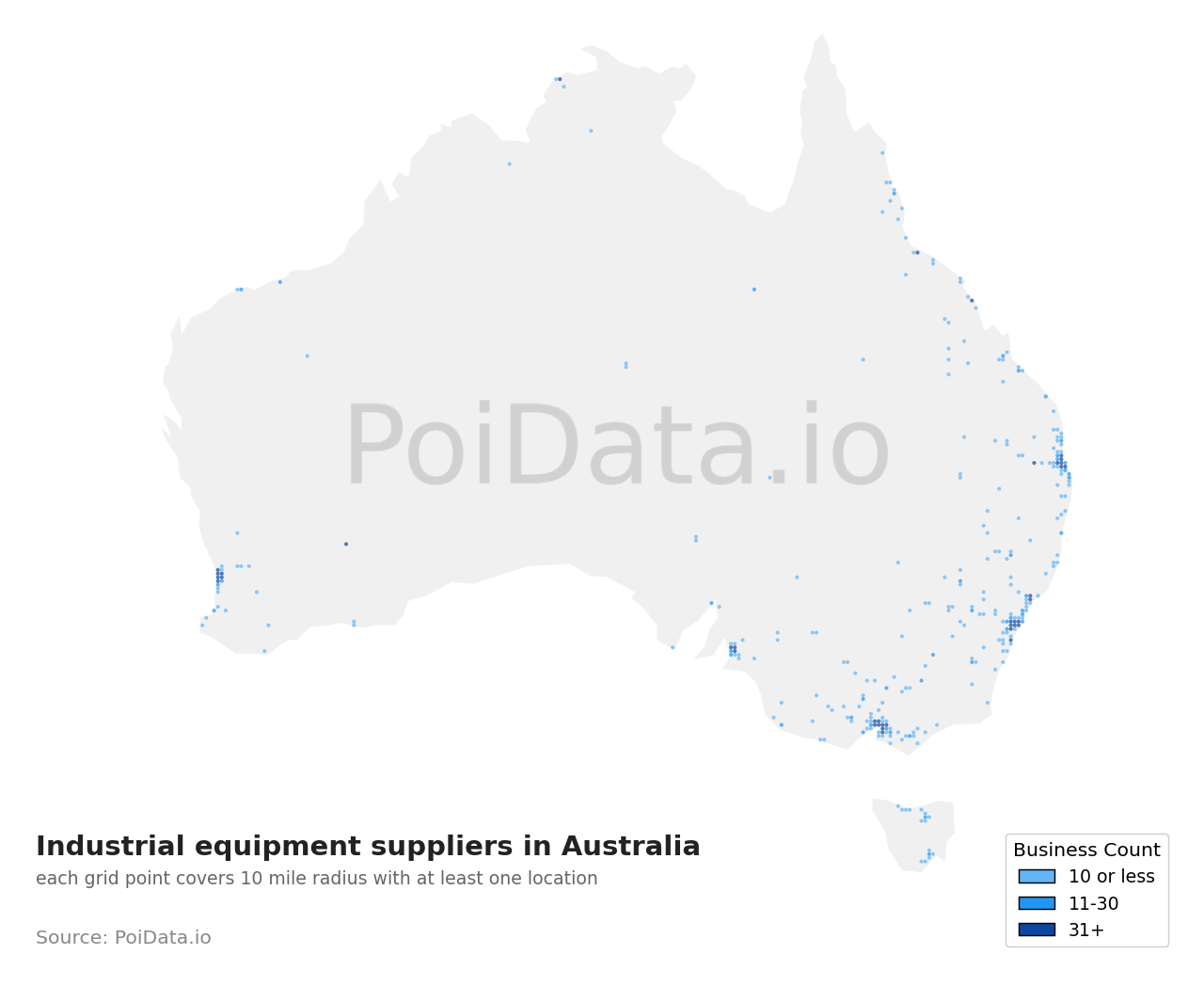 Industrial equipment supplier density map for Australia