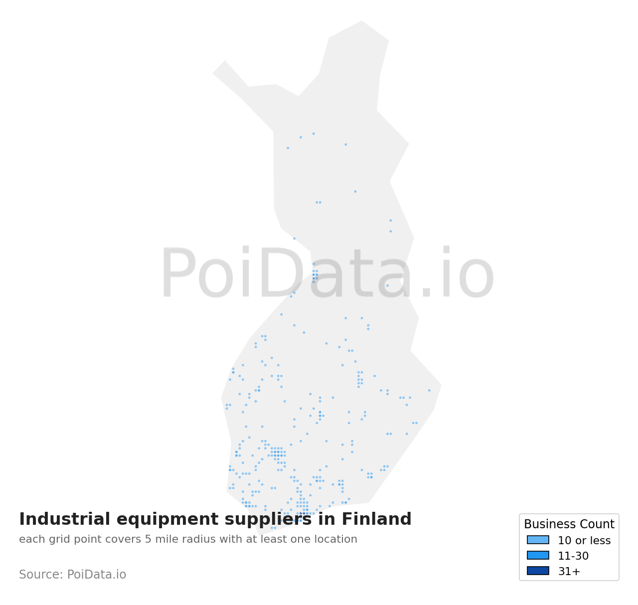 Industrial equipment supplier density map for Finland