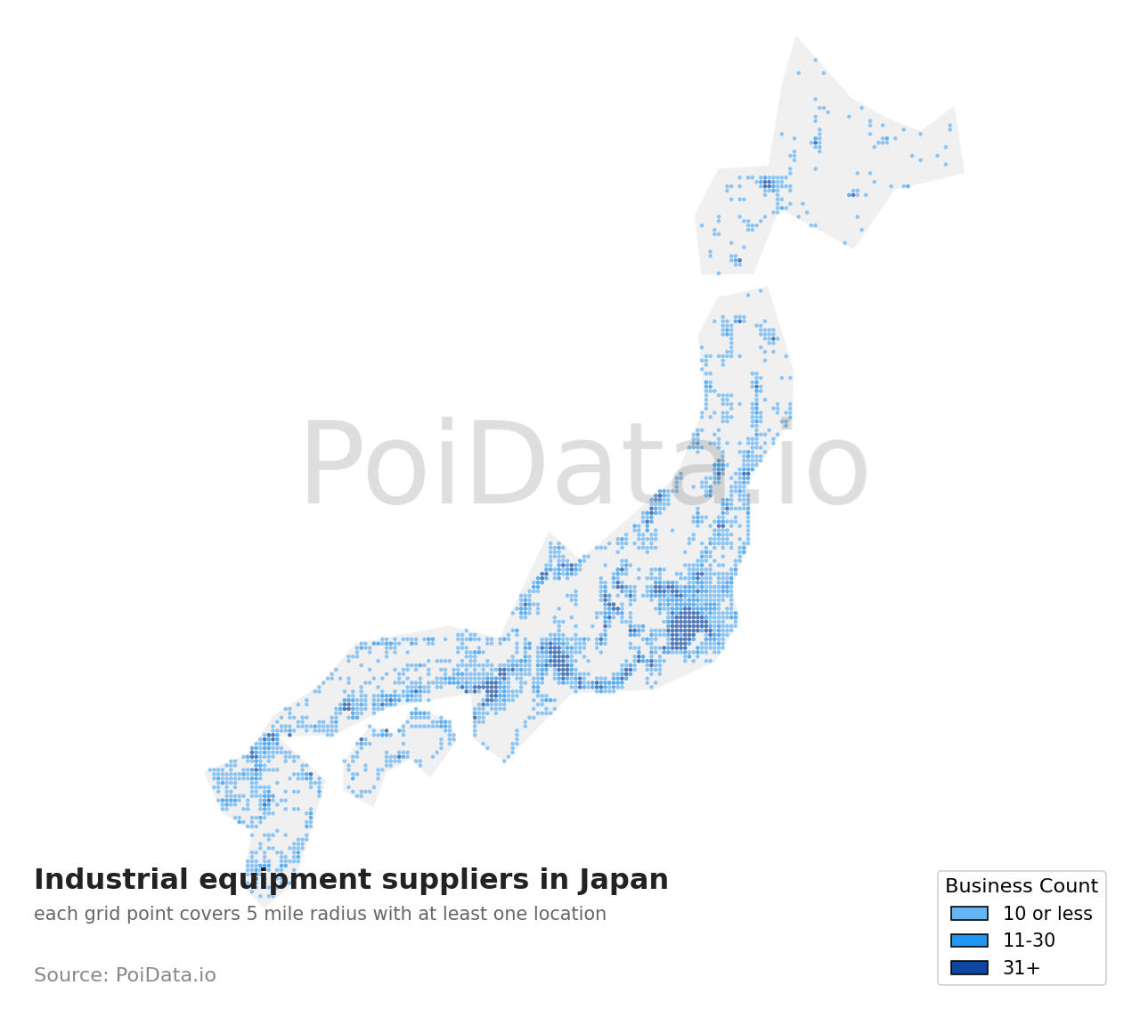 Industrial equipment supplier density map for Japan