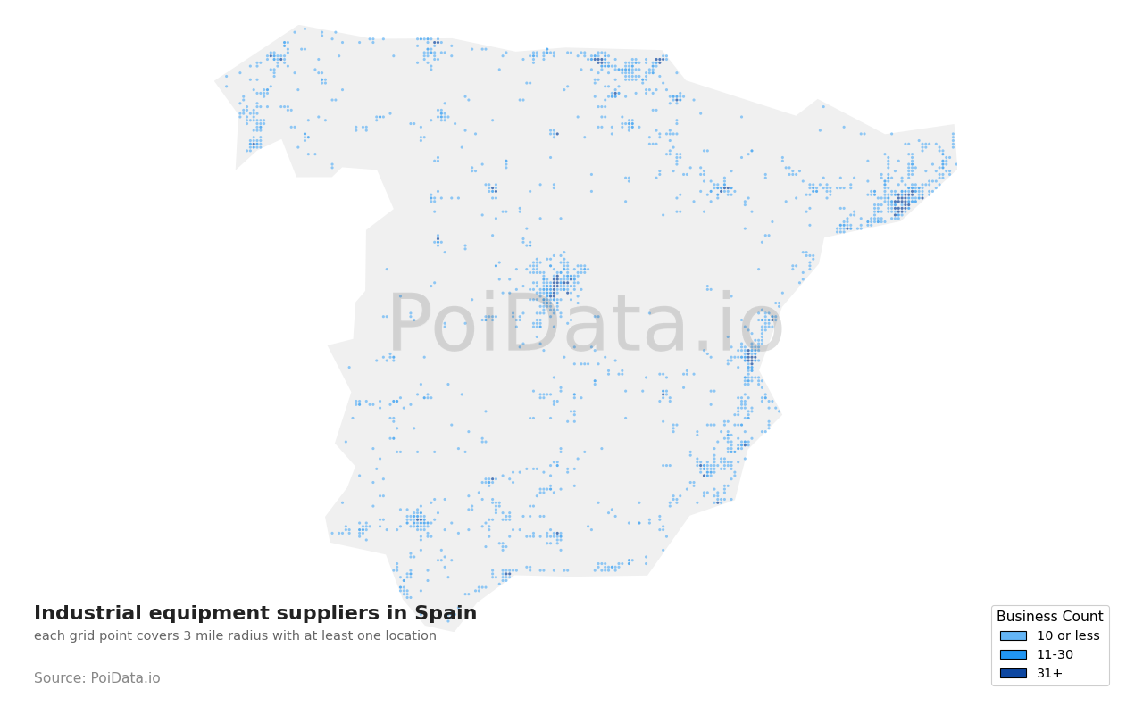 Industrial equipment supplier density map for Spain