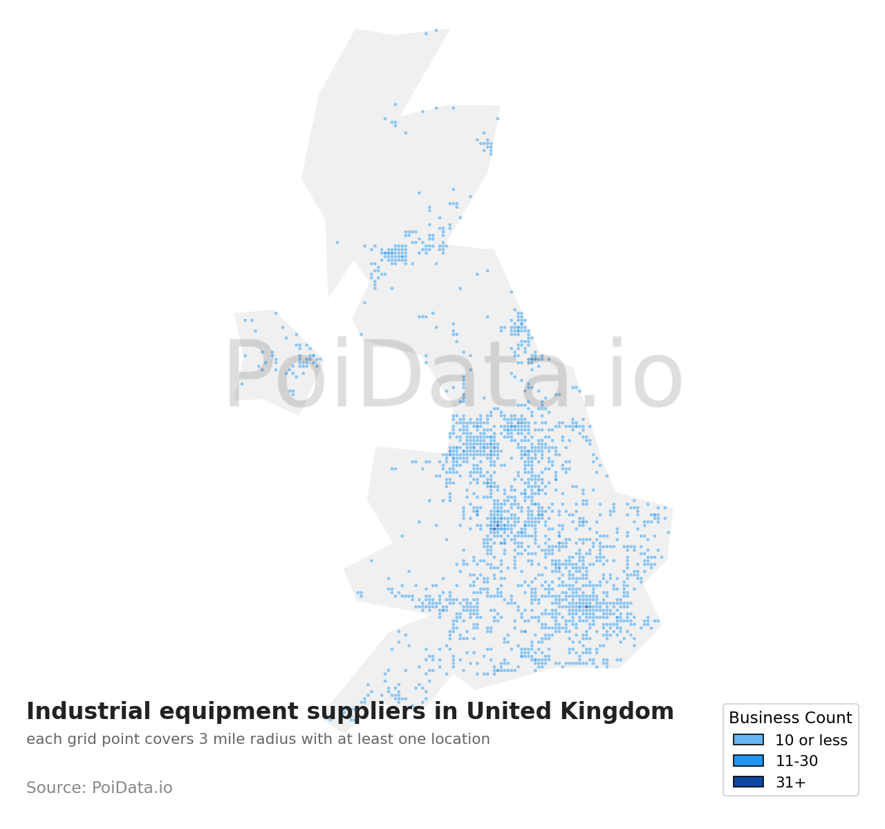 Industrial equipment supplier density map for United Kingdom