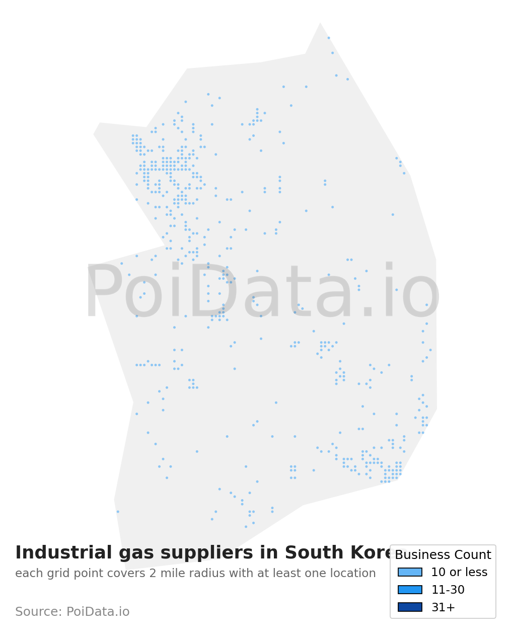 Industrial gas supplier density map for South Korea
