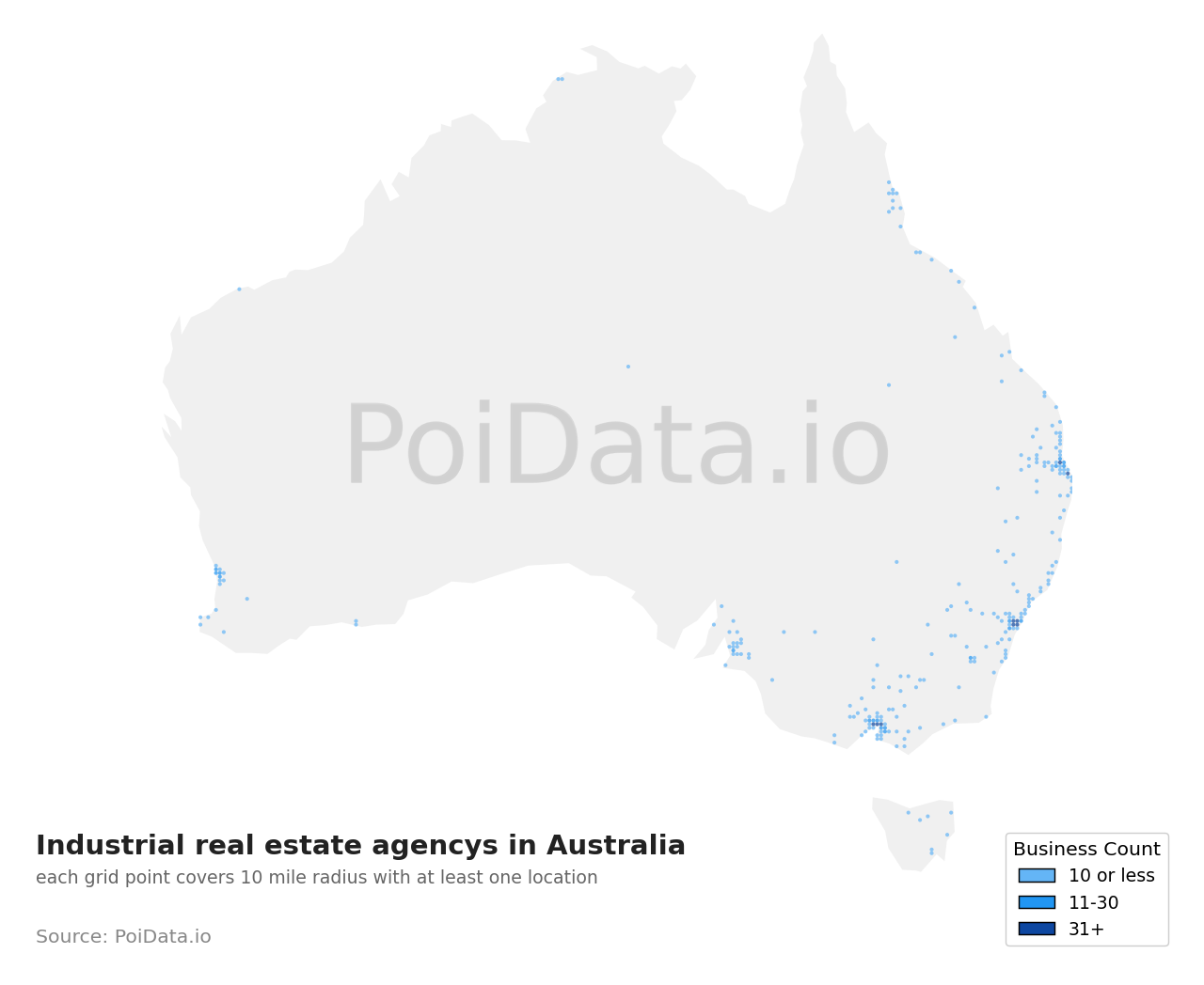 Industrial real estate agency density map for Australia