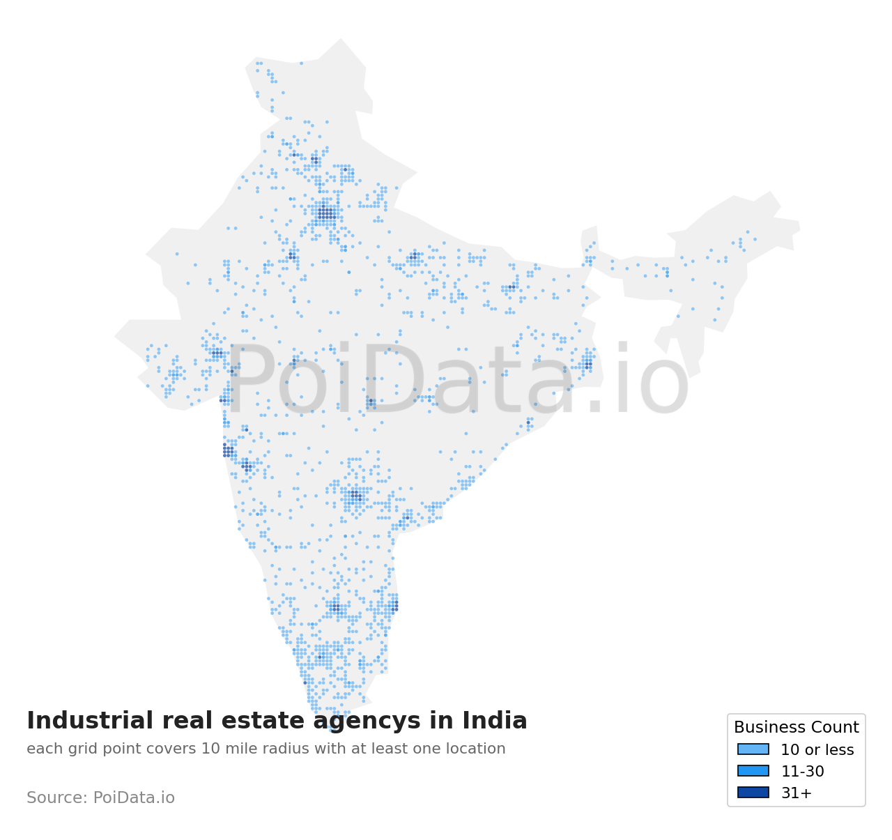 Industrial real estate agency density map for India