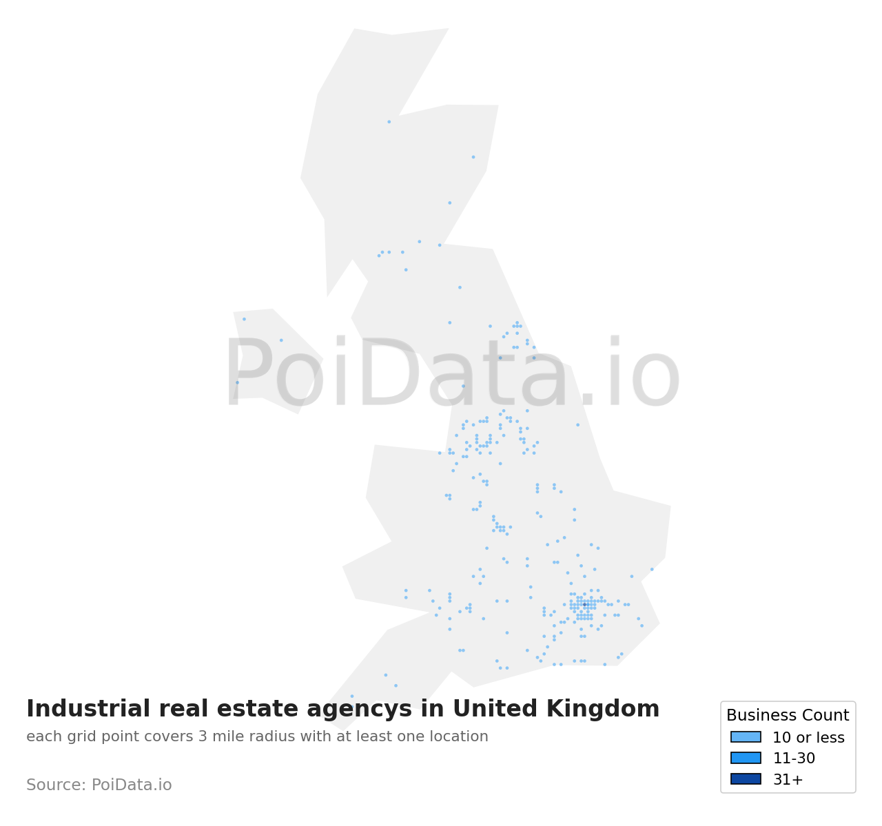 Industrial real estate agency density map for United Kingdom
