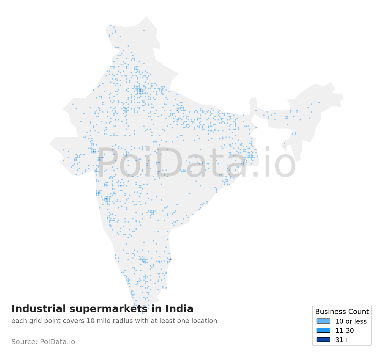 Industrial supermarket density map for India