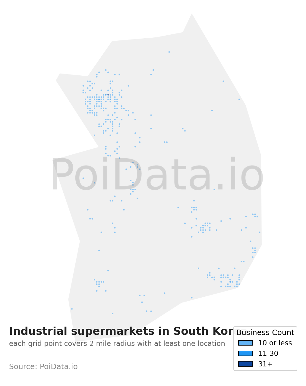 Industrial supermarket density map for South Korea