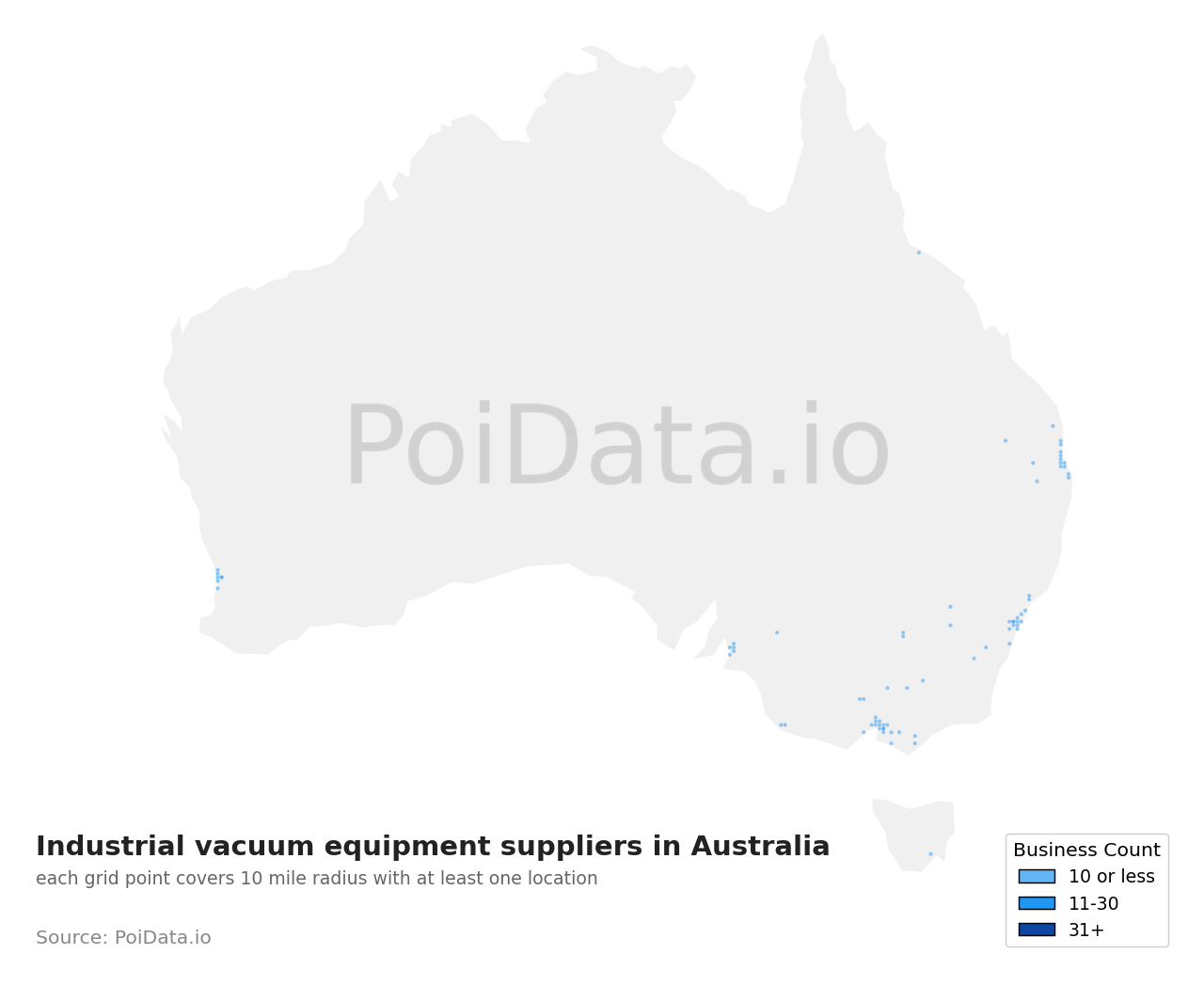 Industrial vacuum equipment supplier density map for Queensland, Australia