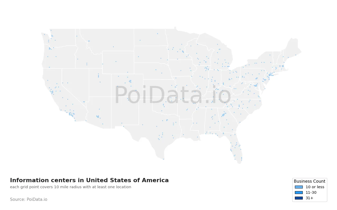 Information centers density map for United States
