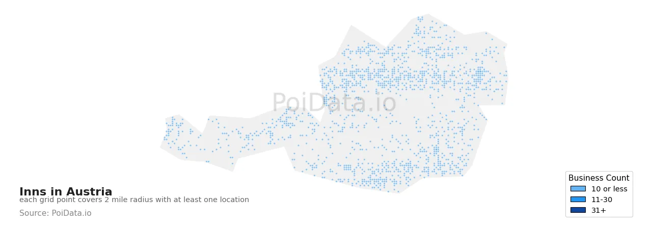 Inn density map for Austria