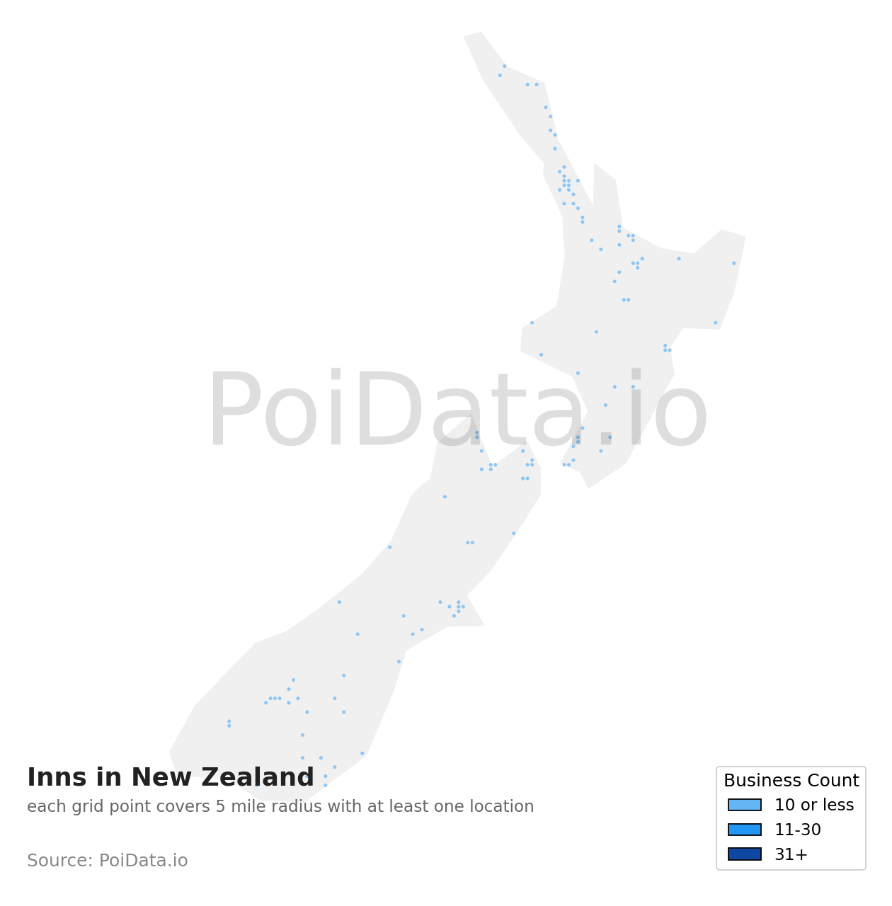 Inn density map for New Zealand