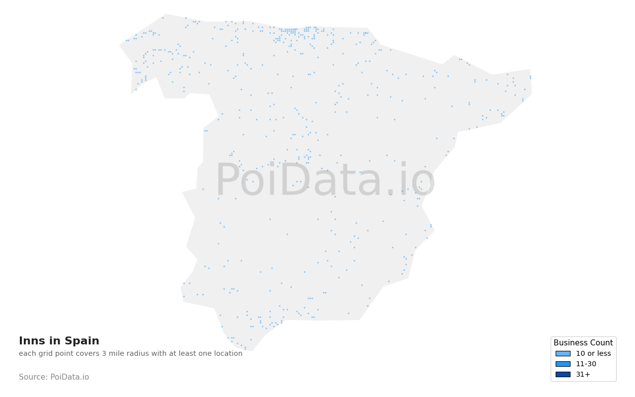 Inn density map for Spain