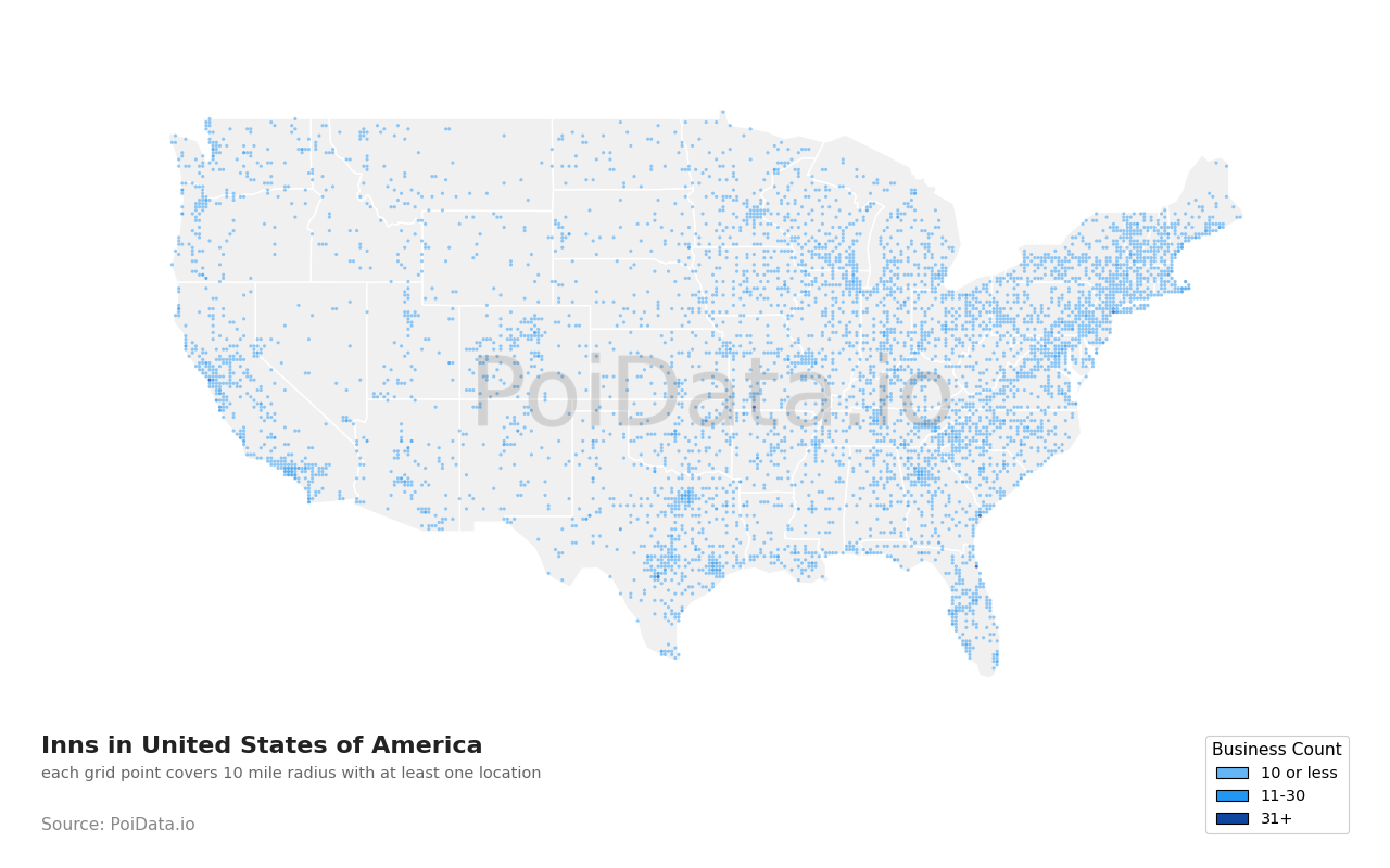 Inn density map for Indiana, United States
