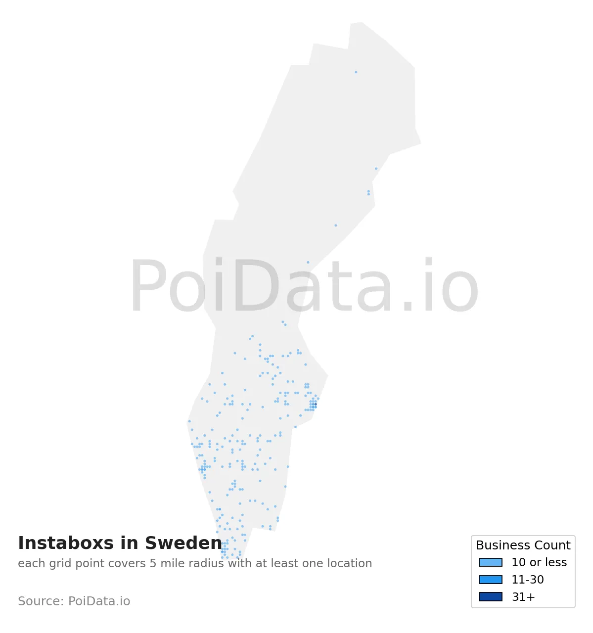 Instabox density map for Sweden