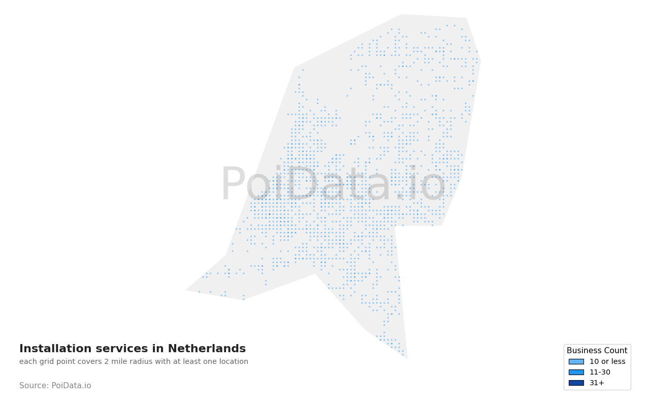 Installation service density map for Netherlands