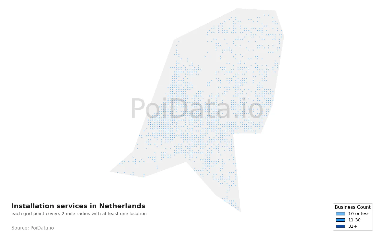 Installation service density map for Netherlands