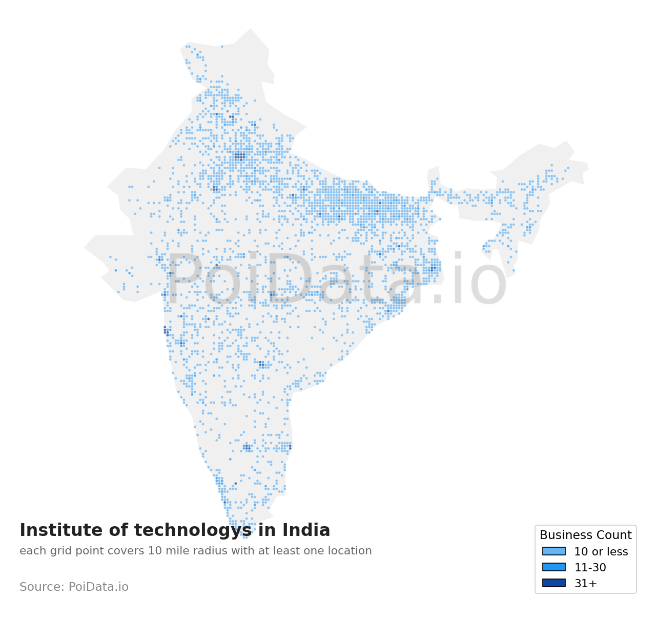 Institute of technology density map for India