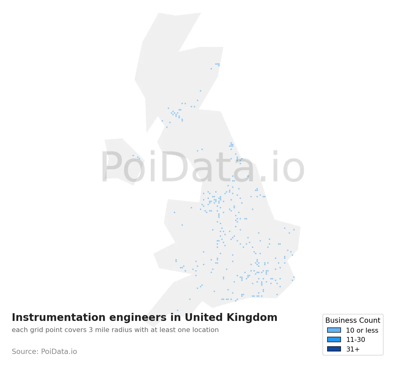 Instrumentation engineer density map for United Kingdom