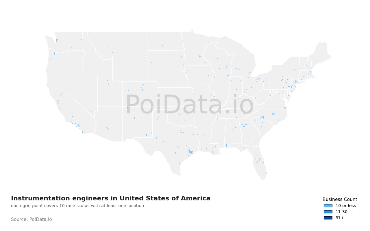 Instrumentation engineer density map for United States