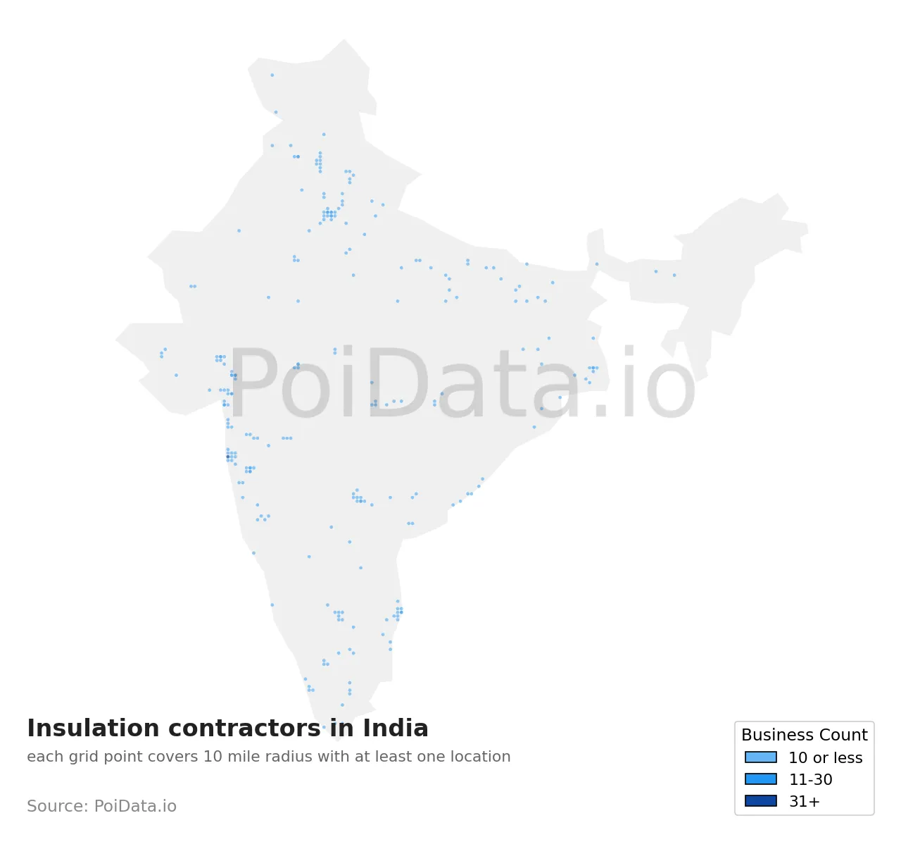 Insulation contractor density map for India