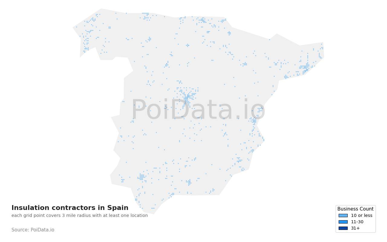 Insulation contractor density map for Spain