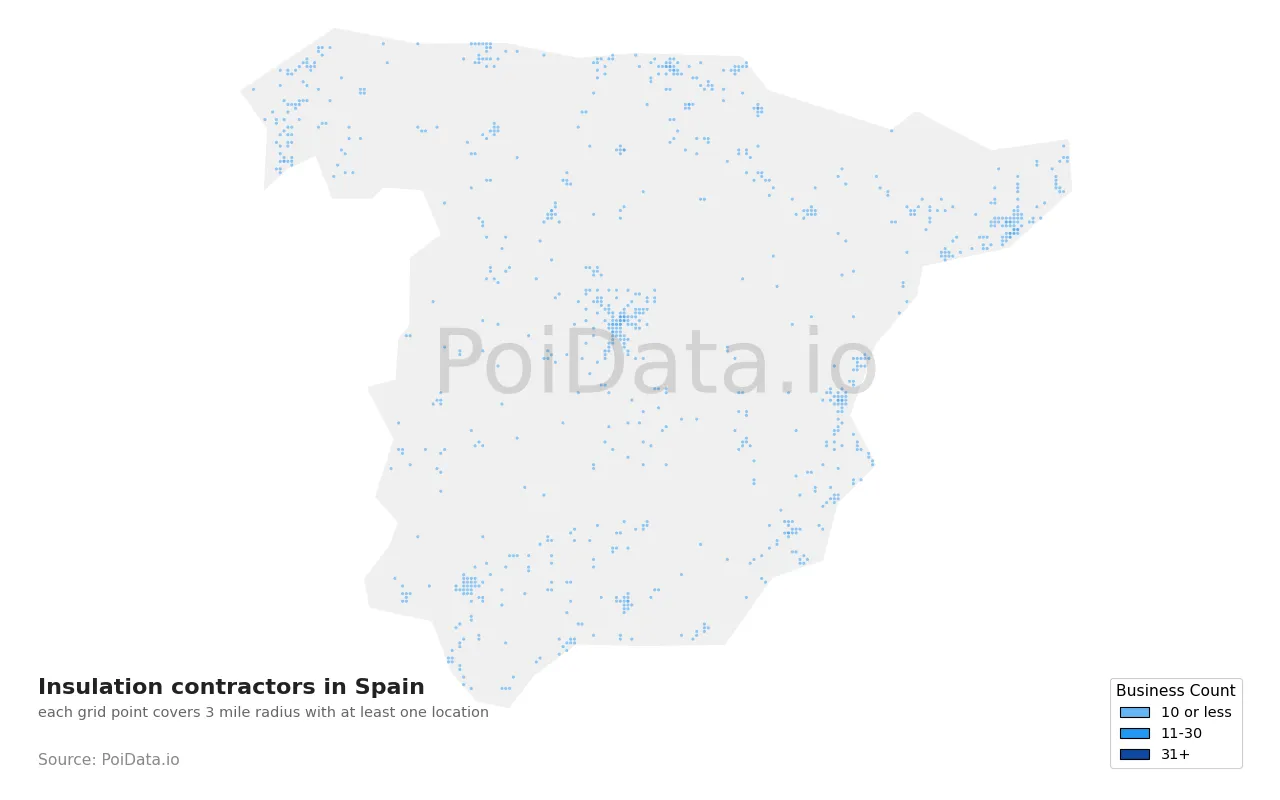 Insulation contractor density map for Spain