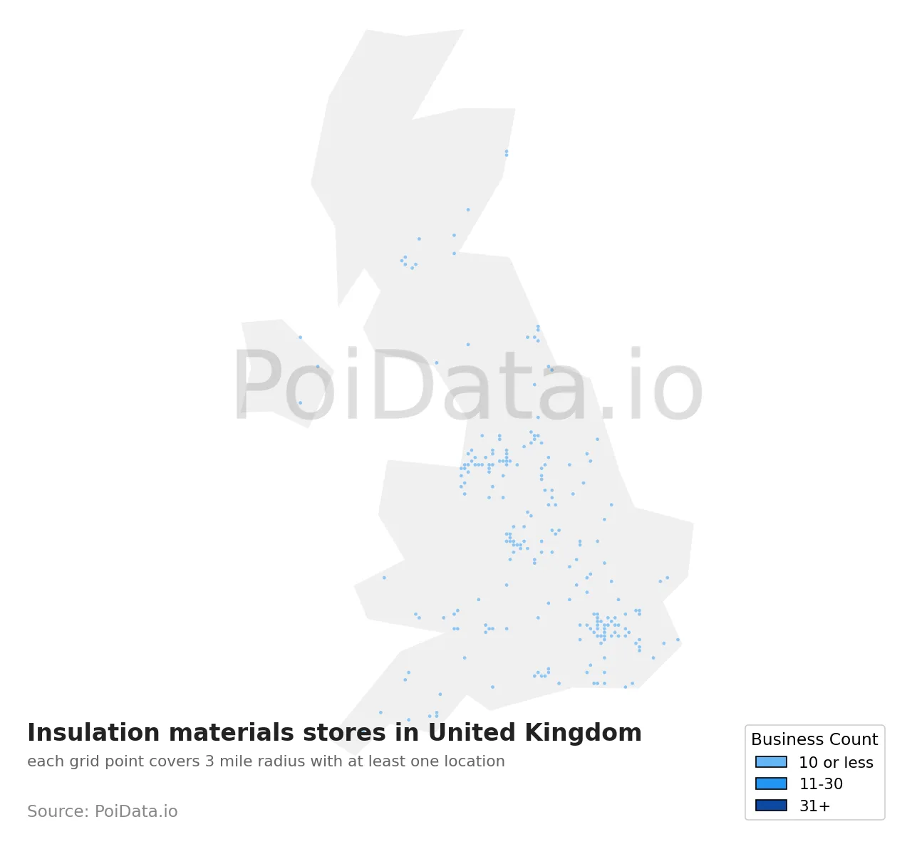 Insulation materials store density map for United Kingdom