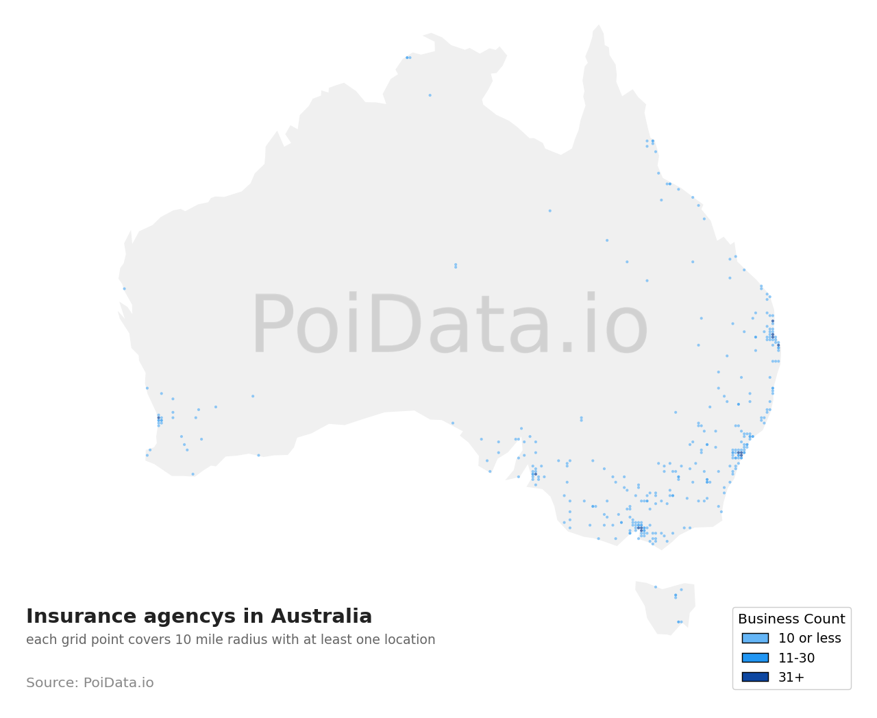 Insurance agency density map for Australia
