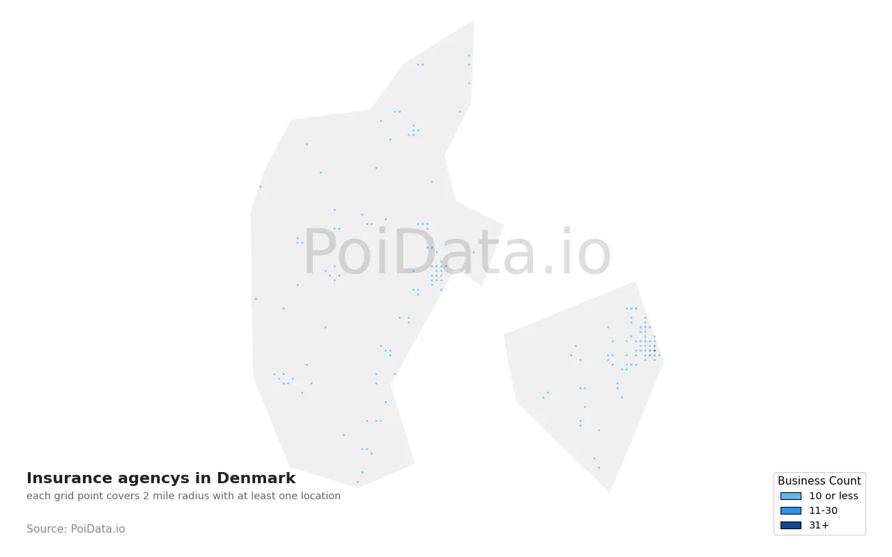 Insurance agency density map for Denmark