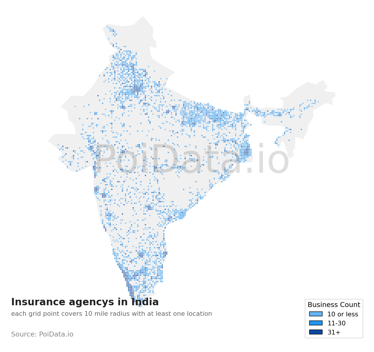 Insurance agency density map for India