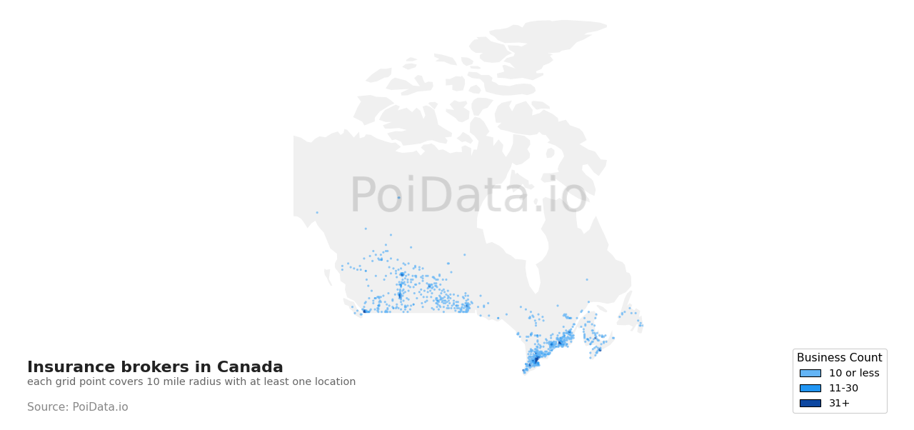 Insurance broker density map for Canada