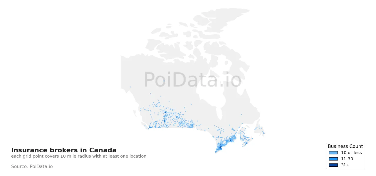 Insurance broker density map for Canada