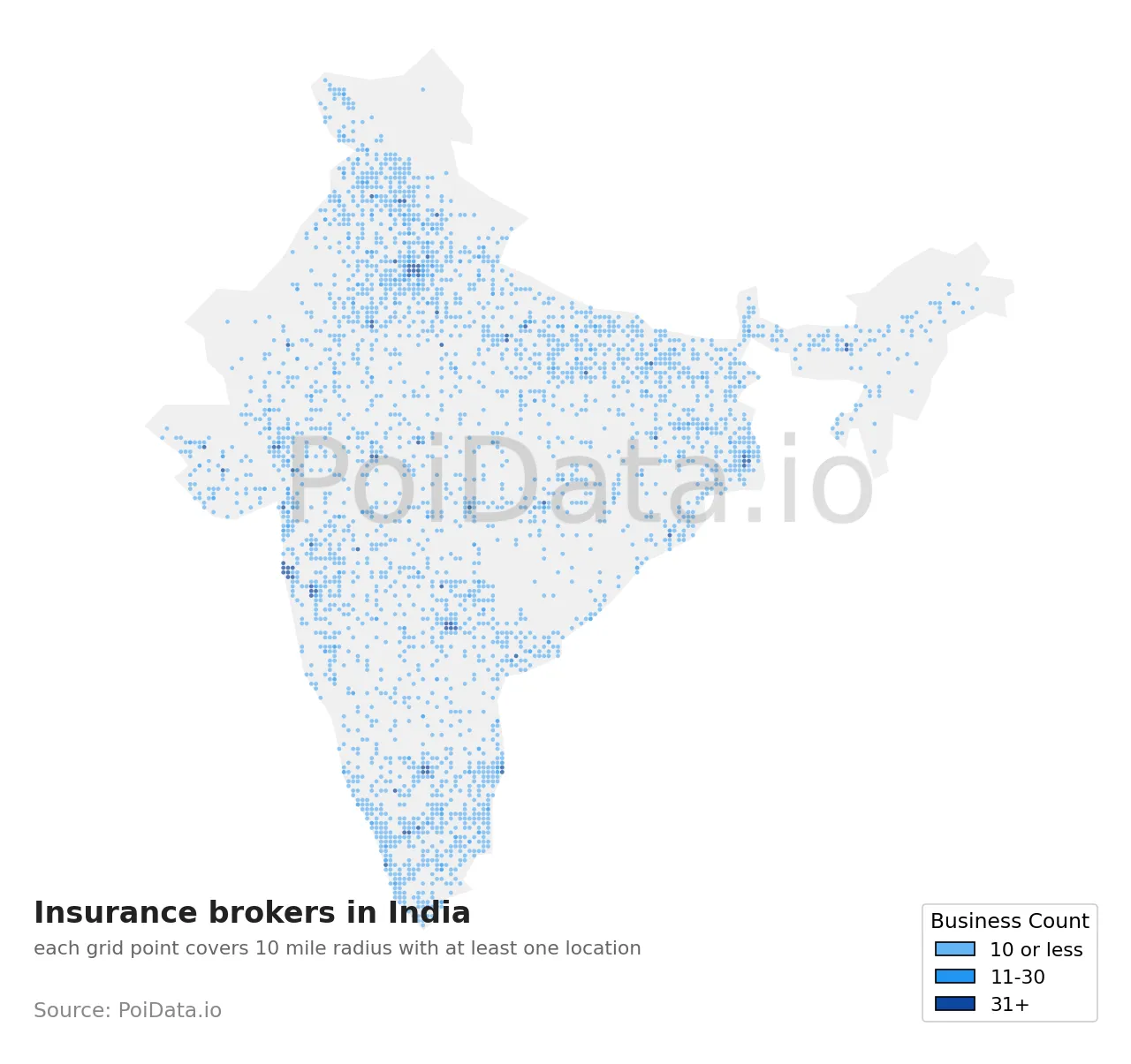 Insurance broker density map for India