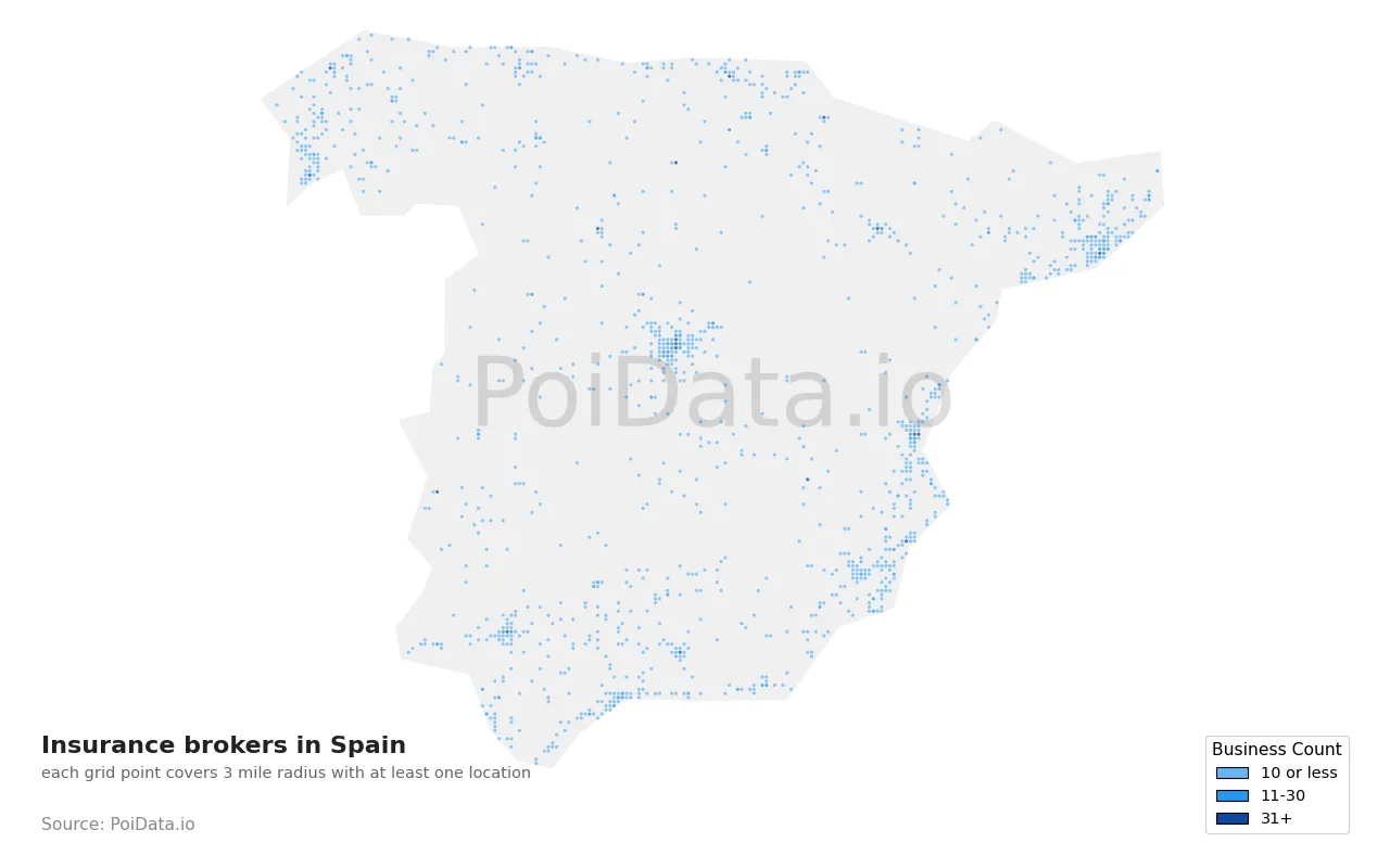 Insurance broker density map for Spain