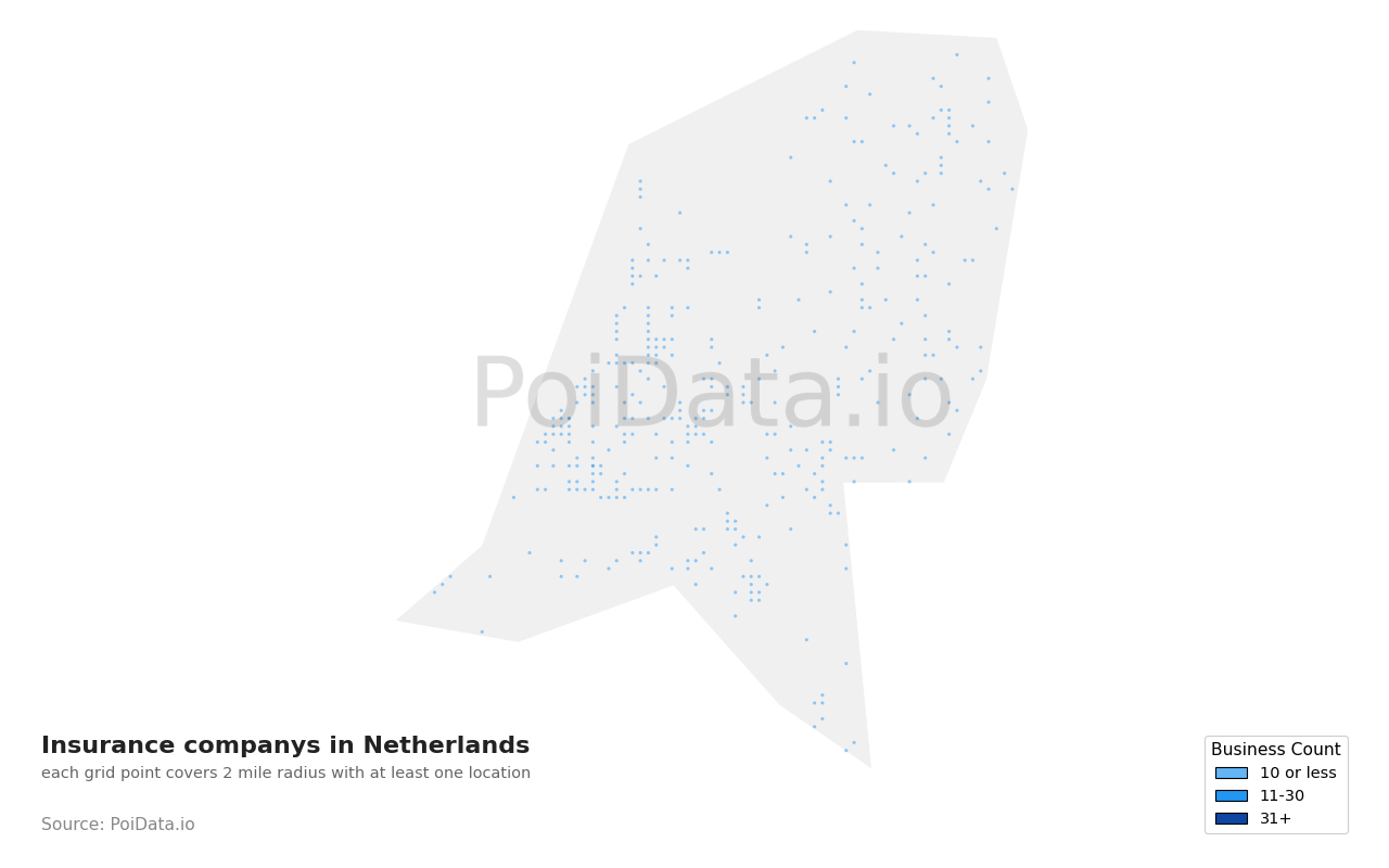 Insurance company density map for Netherlands