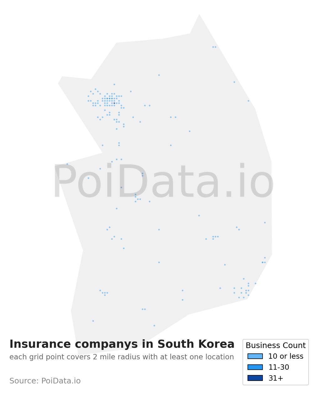 Insurance company density map for South Korea