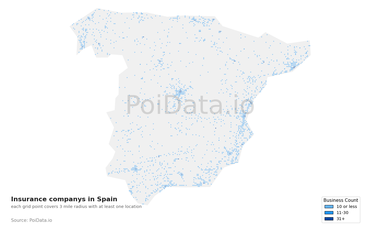 Insurance company density map for Spain